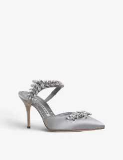 Manolo Blahnik Lurum 90 Crystal-embellished Satin Mules -Manolo Blahnik Store 5151 10004 0661063759 SILVER ALT02