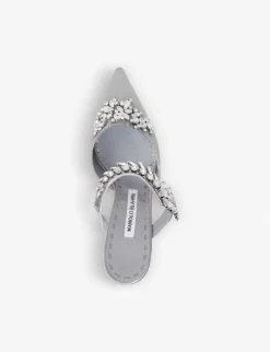 Manolo Blahnik Lurum 90 Crystal-embellished Satin Mules -Manolo Blahnik Store 5151 10004 0661063759 SILVER ALT03
