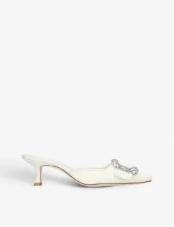 Manolo Blahnik Maysale Bride Silk And Leather Heeled Mules
