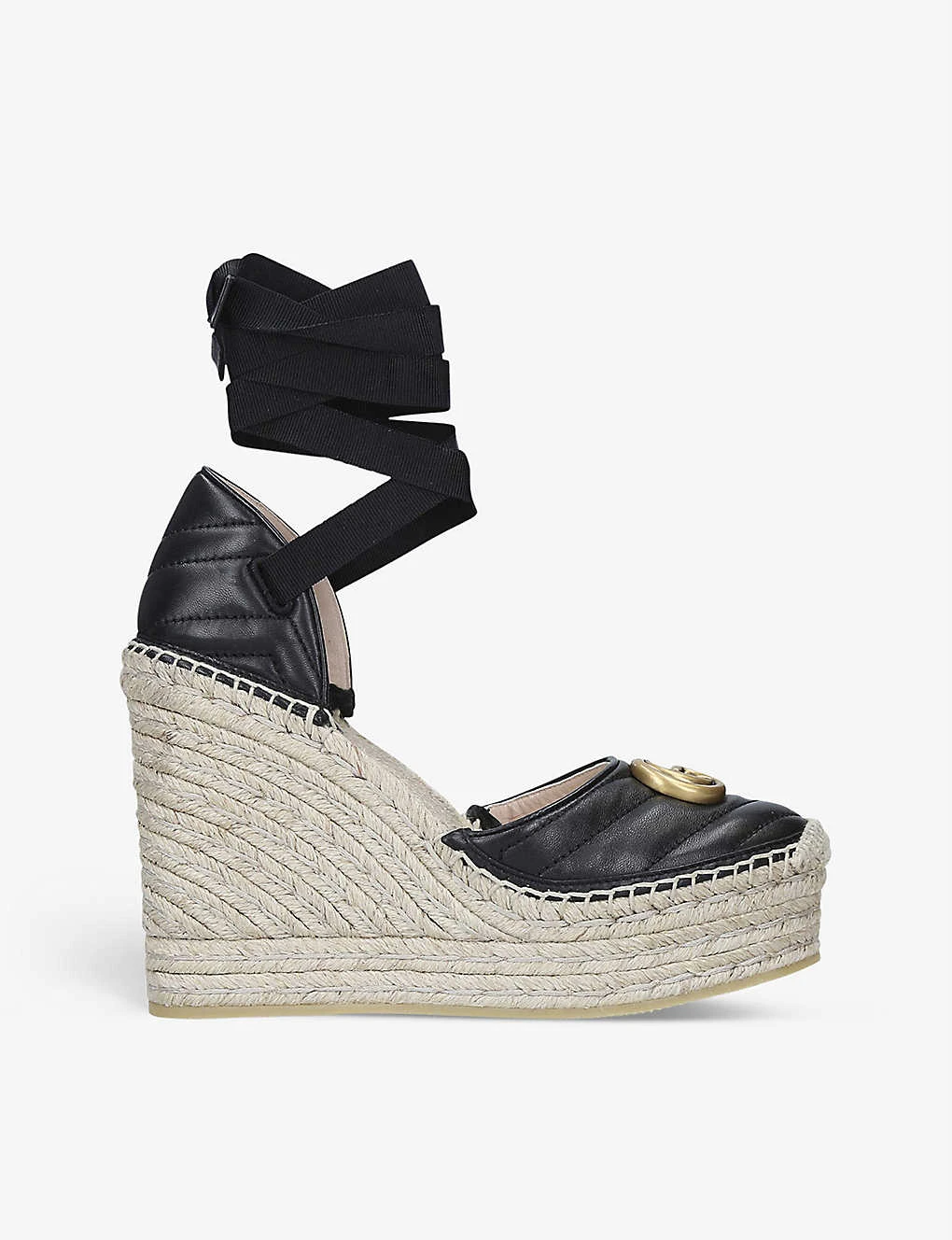 Gucci Palmyra Leather And Espadrille Wedge Sandals 1 Gucci Palmyra Leather And Espadrille Wedge Sandals