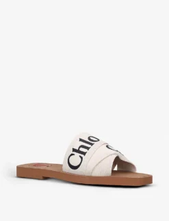 Chloé Woody Logo-print Canvas Sandals -Manolo Blahnik Store R00067499 WHITE ALT02