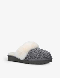 Ugg Cosy Cable-knit Sheepskin Slippers -Manolo Blahnik Store R03663759 GREYDARK ALT02