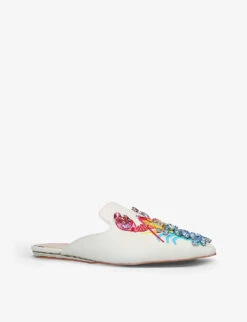 Kurt Geiger London Otter Rainbow Lobster-embroidered Leather Mules 6 Kurt Geiger London Otter Rainbow Lobster-embroidered Leather Mules -Manolo Blahnik Store R03700129 WHITECOMB ALT02
