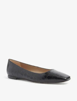 Phyllis Almond-toe Croc-embossed Leather Ballet Flats 6 Phyllis Almond-toe Croc-embossed Leather Ballet Flats -Manolo Blahnik Store R03730193 BLABLACK ALT02