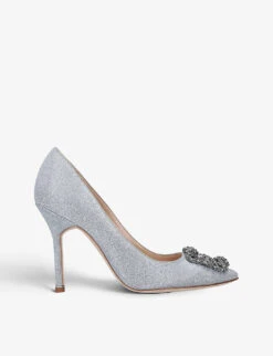 Manolo Blahnik Hangisi 105 Crystal-embellished Metallic-woven Courts