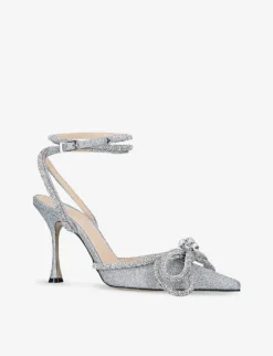 Double Bow Crystal-embellished Heeled Glitter Sandals -Manolo Blahnik Store R03738778 SILVER ALT02