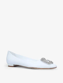 Manolo Blahnik Hangisi Crystal-embellished Leather Ballet Flats -Manolo Blahnik Store R03741447 WHITE ALT02
