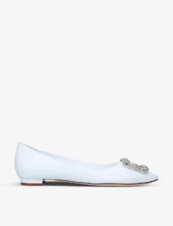 Manolo Blahnik Hangisi Crystal-embellished Leather Ballet Flats