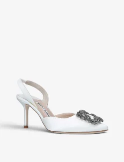 Manolo Blahnik Hangisi 70 Crystal-embellished Satin Slingback Courts -Manolo Blahnik Store R03741451 CREAM ALT02