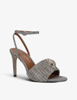 Kurt Geiger London Kensington Hounds Tooth Check Embellished Heeled Sandals 6 Kurt Geiger London Kensington Hounds Tooth Check Embellished Heeled Sandals -Manolo Blahnik Store R03758700 BEIGE ALT02