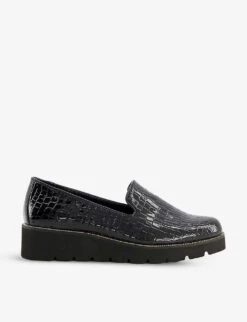 Dune Glides Flatform Croc-embossed Patent Leather Slippers