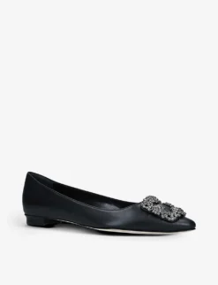Manolo Blahnik Hangisi Crystal-embellished Leather Ballet Flats -Manolo Blahnik Store R03831035 BLACK ALT02