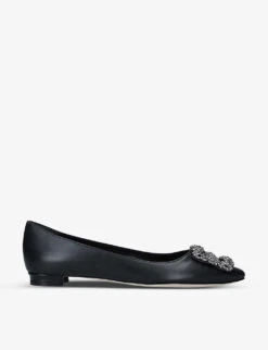 Manolo Blahnik Hangisi Crystal-embellished Leather Ballet Flats