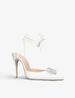 Magda Butrym Floral-embellished Satin Courts -Manolo Blahnik Store R03831038 CREAM ALT02