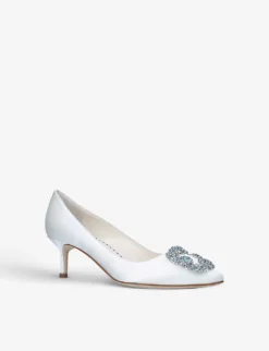 Manolo Blahnik Hangisi Bridal 50 Crystal-embellished Satin Courts -Manolo Blahnik Store R03839659 CREAM ALT02