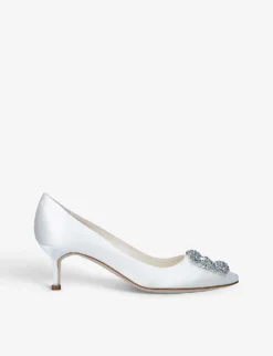 Manolo Blahnik Hangisi Bridal 50 Crystal-embellished Satin Courts
