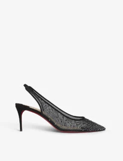 Christian Louboutin Follies Strass Sling 70 Mesh And Suede Courts