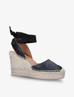 Spritz Tie Closed-toe Leather Wedge Espadrilles 7 Spritz Tie Closed-toe Leather Wedge Espadrilles -Manolo Blahnik Store R03857604 BLACK ALT02