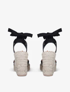 Spritz Tie Closed-toe Leather Wedge Espadrilles 8 Spritz Tie Closed-toe Leather Wedge Espadrilles -Manolo Blahnik Store R03857604 BLACK ALT03