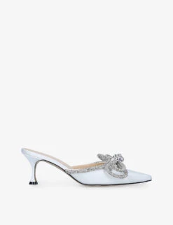 Double Bow Crystal-embellished Satin Heeled Mules
