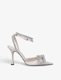 Double Bow Crystal-embellished Satin Heeled Sandals