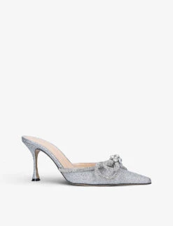 Double Bow Crystal-embellished Woven Heeled Mules -Manolo Blahnik Store R03858850 SILVER ALT02