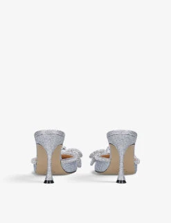 Double Bow Crystal-embellished Woven Heeled Mules -Manolo Blahnik Store R03858850 SILVER ALT03
