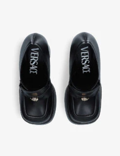 Versace Medusa Aevitas Embellished Leather Platform Loafers 7 Versace Medusa Aevitas Embellished Leather Platform Loafers -Manolo Blahnik Store R03881022 BLACK ALT02