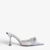 Double Bow Crystal-embellished Leather And PVC Heeled Mules