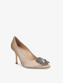 Manolo Blahnik Hangisi 90 Crystal-embellished Satin Courts -Manolo Blahnik Store R03936369 BLUSH ALT02