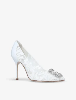Manolo Blahnik Hangisi 105 Buckle-embellished Lace Courts -Manolo Blahnik Store R03945240 WHITE ALT02