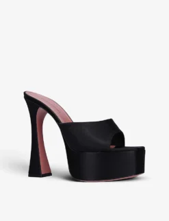 Amina Muaddi Dalida Leather Heeled Platform Sandals -Manolo Blahnik Store R03945246 BLACK ALT02