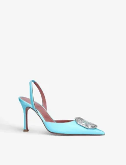 Amina Muaddi Camelia Crystal-embellished Satin And Leather Slingback Pumps -Manolo Blahnik Store R03945278 TURQUOISE ALT02