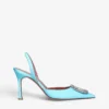 Amina Muaddi Camelia Crystal-embellished Satin And Leather Slingback Pumps