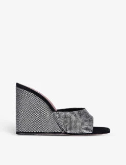 Amina Muaddi Lupita Crystal Embellished Leather Wedge Sandals