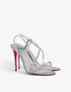 Christian Louboutin Rosalie Strass 100 Suede Heeled Sandals -Manolo Blahnik Store R03950455 SILVERCRY ALT03