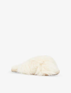 Crossover-strap Shearling Slippers -Manolo Blahnik Store R03952906 CREME ALT02