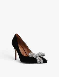 Kurt Geiger London Belgravia Bow Crystal-embellished Velvet Court Heels -Manolo Blahnik Store R03964287 BLACK ALT02