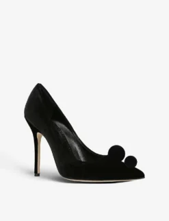 Manolo Blahnik Piera 115 Pom Pom-embellished Velvet Courts -Manolo Blahnik Store R03991774 BLACK ALT02