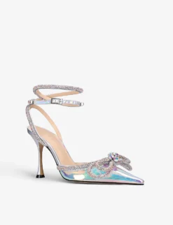 Double Bow Crystal-embellished Leather And PVC Heeled Sandals -Manolo Blahnik Store R03998876 SILVER ALT02