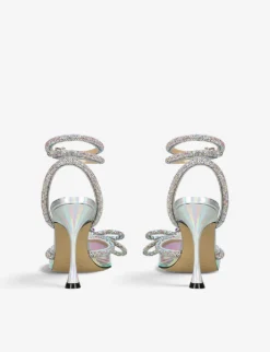 Double Bow Crystal-embellished Leather And PVC Heeled Sandals -Manolo Blahnik Store R03998876 SILVER ALT03