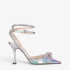 Double Bow Crystal-embellished Leather And PVC Heeled Sandals