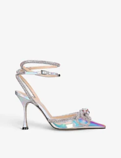 Double Bow Crystal-embellished Leather And PVC Heeled Sandals