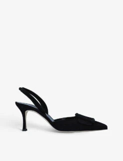 Manolo Blahnik Maysli Buckled Suede Slingback Courts