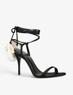 Magda Butrym Flower-appliqué Satin Heeled Sandals 7 Magda Butrym Flower-appliqué Satin Heeled Sandals -Manolo Blahnik Store R04057351 BLKWHITE ALT03