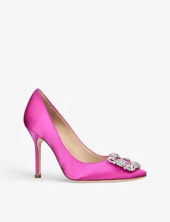 Manolo Blahnik Hangisi Crystal-embellished Satin Heeled Courts -Manolo Blahnik Store R04064377 FUCHSIA ALT02
