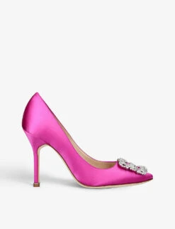 Manolo Blahnik Hangisi Crystal-embellished Satin Heeled Courts