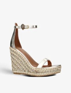 Kurt Geiger London Shoreditch Crystal-embellished Wedge Leather Sandals 6 Kurt Geiger London Shoreditch Crystal-embellished Wedge Leather Sandals -Manolo Blahnik Store R04067437 GOLD ALT02