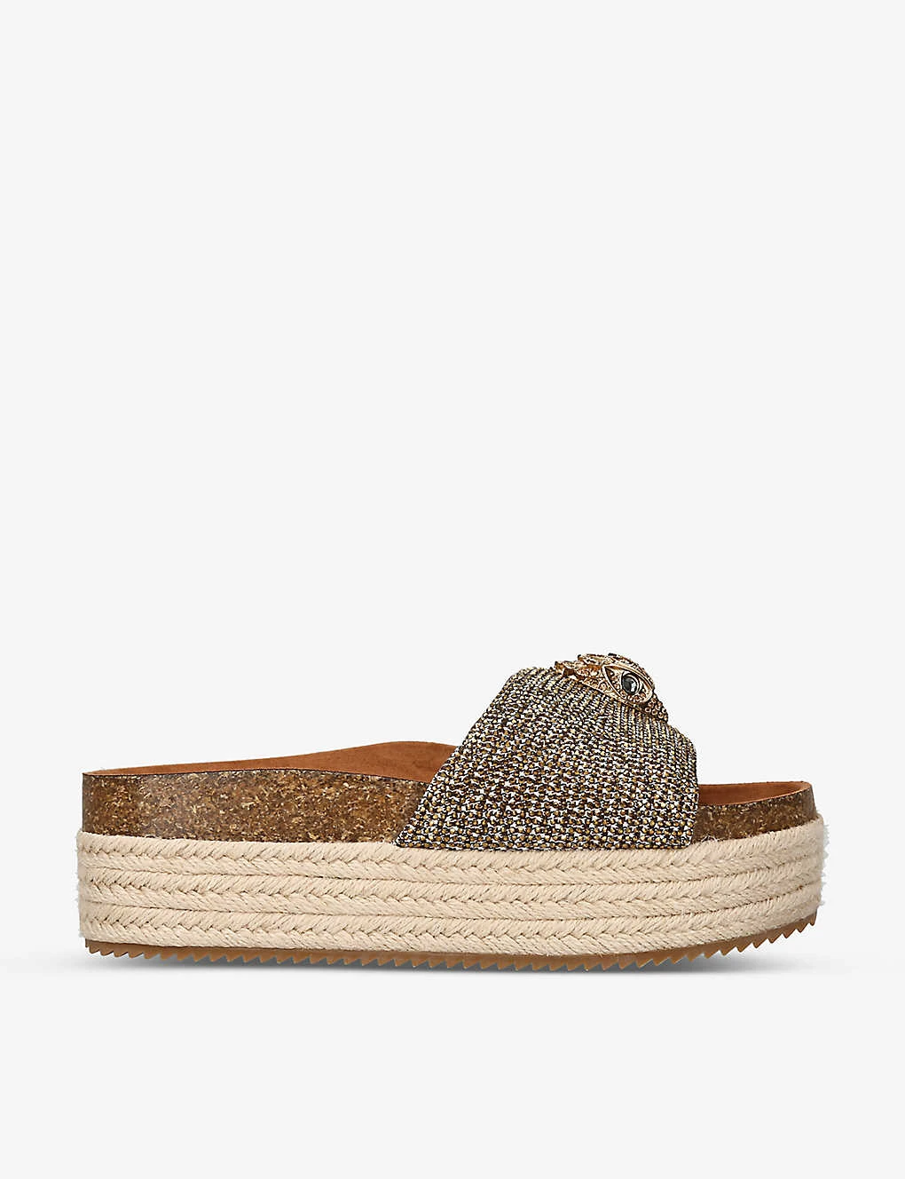 Kurt Geiger London Kensington Crystal-embellished Flatform Woven Sliders 1 Kurt Geiger London Kensington Crystal-embellished Flatform Woven Sliders