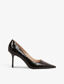 Reiss Elina Croc-embossed Leather Court Shoes